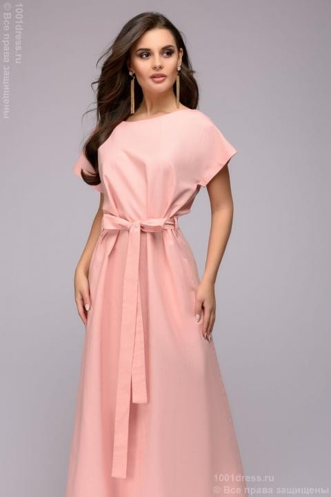 Платье розовое свободного кроя с короткими рукавами
