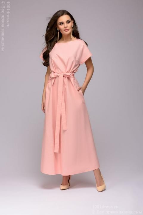 Платье розовое свободного кроя с короткими рукавами - Платье розовое свободного кроя с короткими рукавами