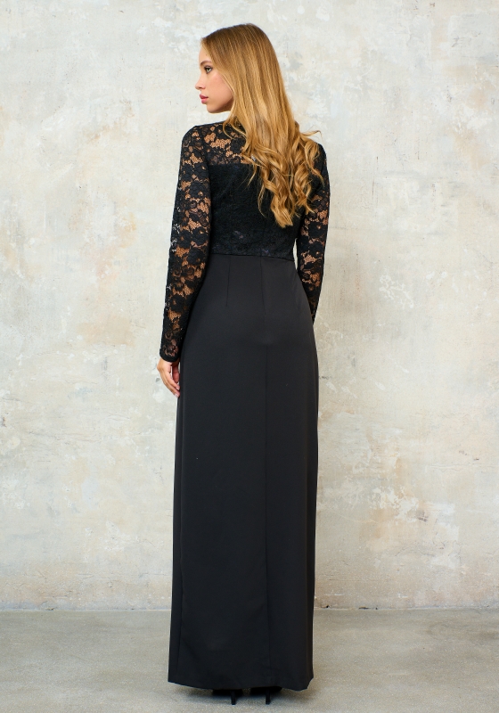Черное платье с кружевным лифом и разрезом по ноге - Черное платье с кружевным лифом и разрезом по ноге
