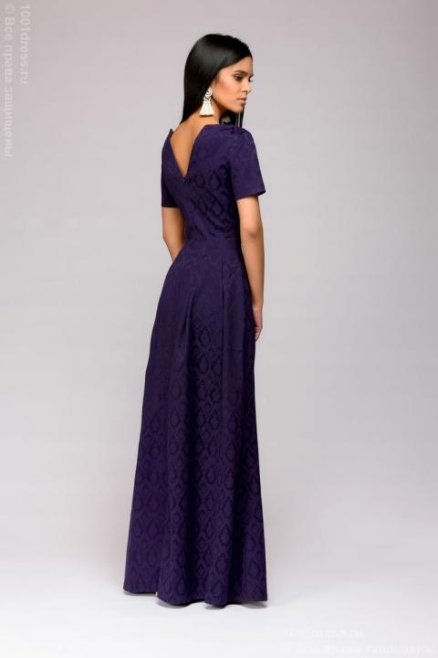 Платье фиолетовое длины макси с вырезом на груди и короткими рукавами - Платье фиолетовое длины макси с вырезом на груди и короткими рукавами