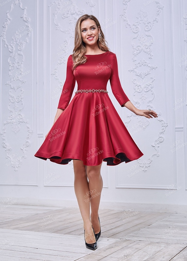 Бархатное платье бордо с юбкой полусолнце - 1368